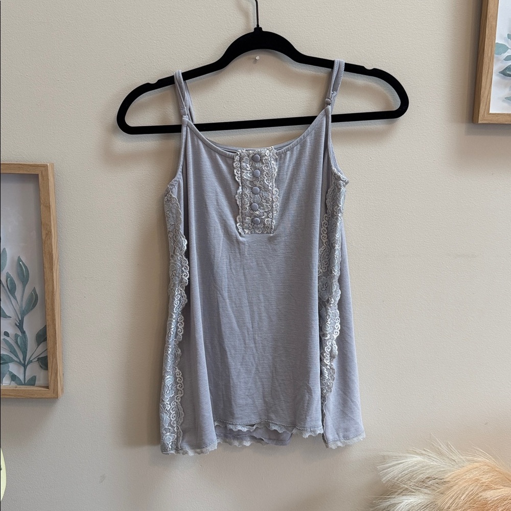 POL Lace-Trim Camisole Tank Top - Light Gray